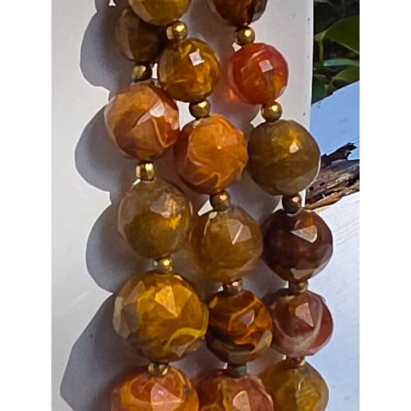 Vintage Multi-Strand Amber & Brown Beaded Choker Necklace With Gold-Tone Clasp - Picture 5 of 16